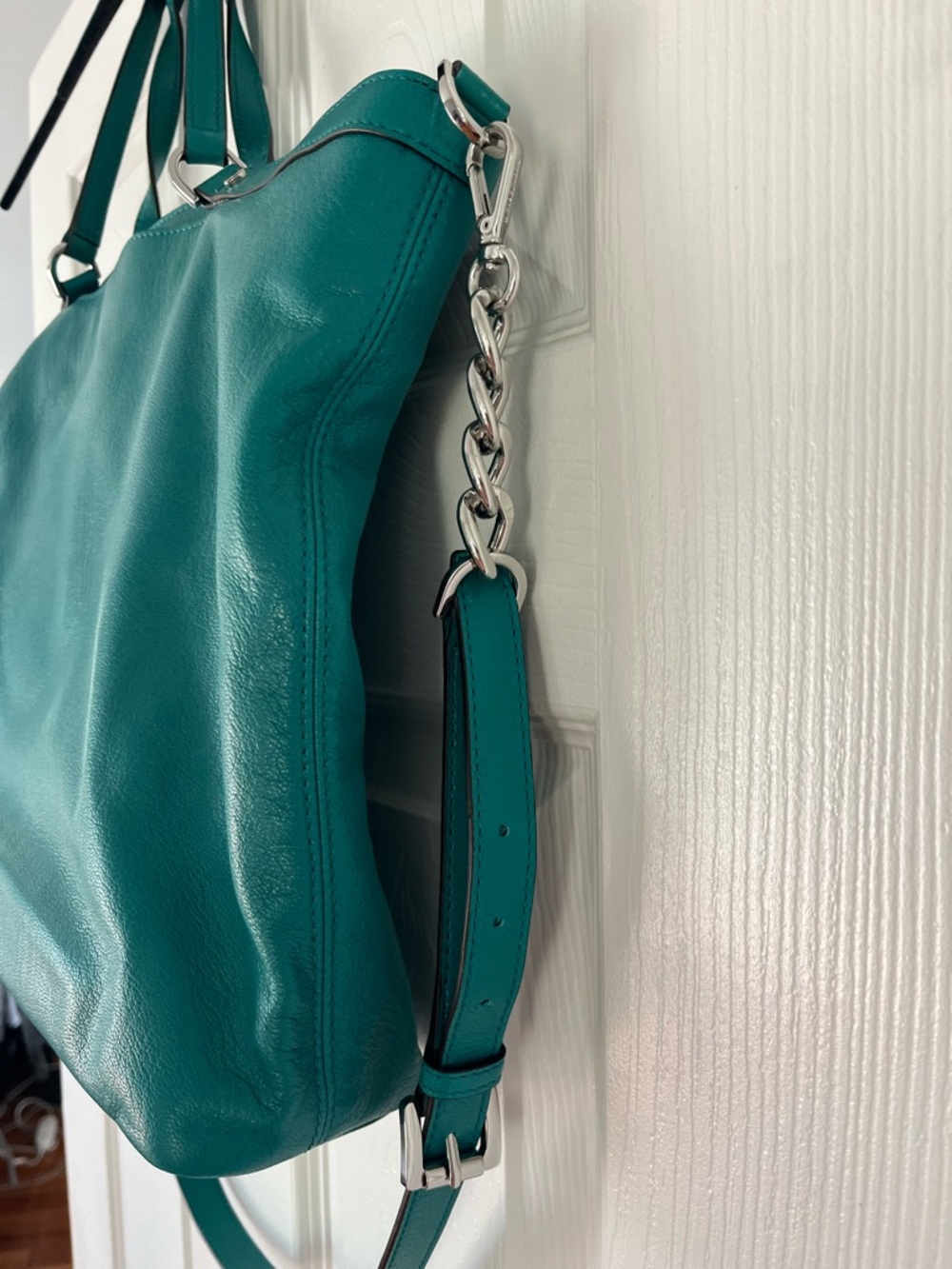 Michael Kors Teal Green Leather Tote with MK Charm - Picture 3 of 5